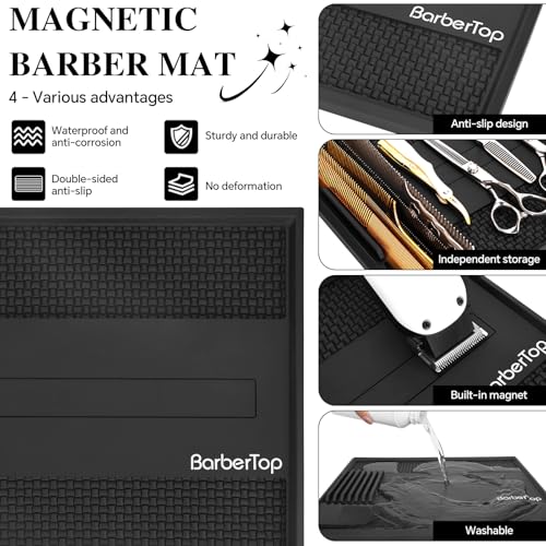12.6 x 9.8 Inch Magnetic Barber Mat for Clippers & Tools, Anti-Slip Organizer