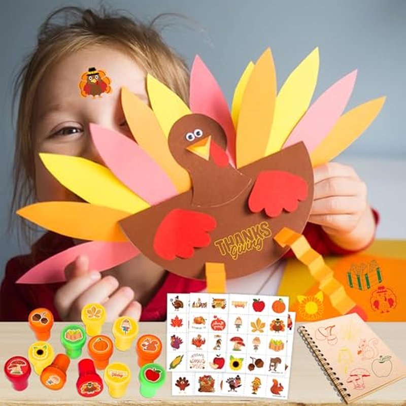 96PCS Thanksgiving Party Favors - 72PCS Pre-Cut Temporary Tattoos & 24PCS Stamps - Ideal Fall Harvest Pumpkin Autumn Themed Birthday Card Decorations Supplies Goodie Bag Baby Shower Kids Gifts Rewards