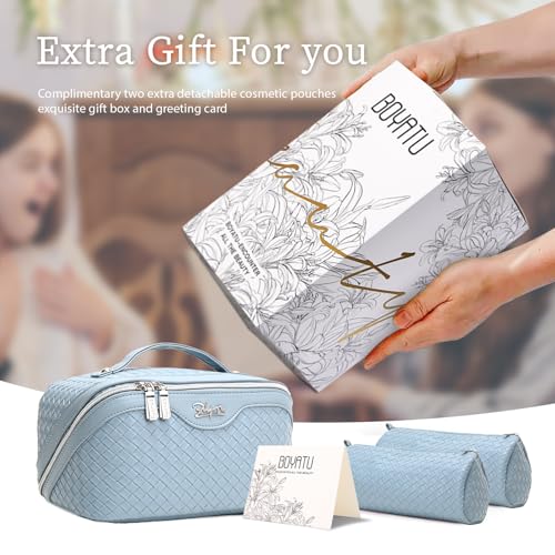 BOYATU Travel Makeup Bag Set Light Blue - Waterproof 3-Piece Cosmetic Organizer for Women