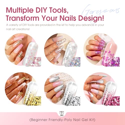 Poly Nail Gel Kit with 20 Colors & 48W Nail Lamp - Starter Kit for Nail Extensions