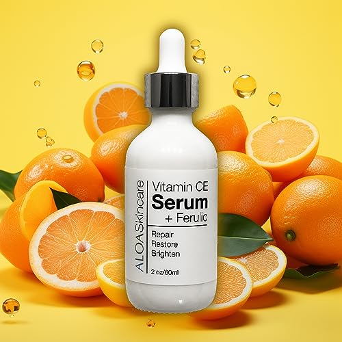 ALOA Skincare Vitamin CE Serum + Ferulic with Hyaluronic Acid, 2oz. Anti Aging, Firming & Brightening Serum for Face