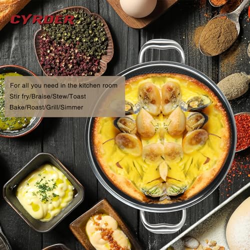 Large 13-Inch Stainless Steel Hybrid Nonstick Deep Frying Pan 7.2QT - Hexagonal Design