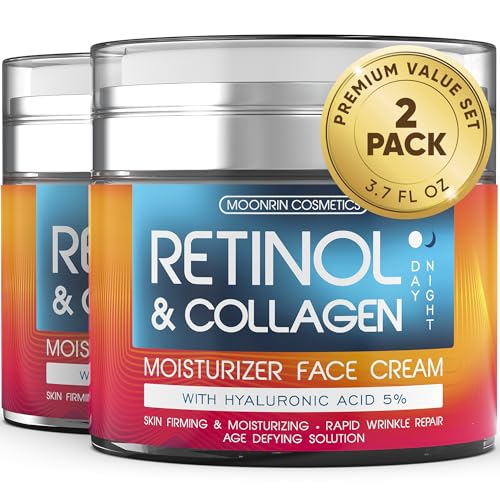 MOONRIN COSMETICS Retinol Cream 3.7 Oz Pack of 2 - Anti-Aging Face Moisturizer with Hyaluronic Acid & Collagen for Day & Night
