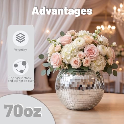 6 Pcs Disco Ball Vase Set - Silver Mirror Plastic Centerpieces for Wedding & Party Decor - Variation 6