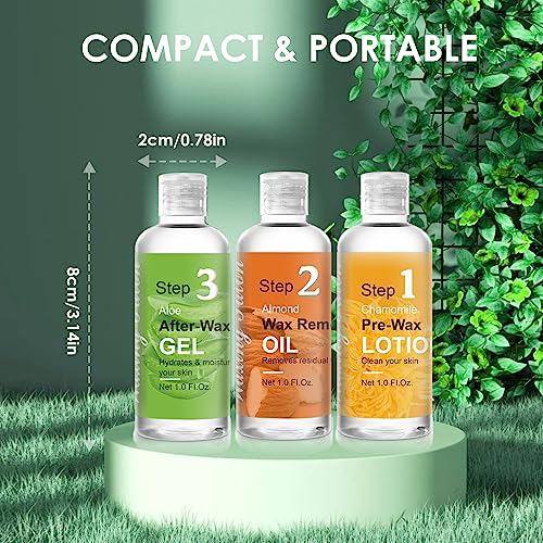 Mini Pre Wax Spray and After Wax Spray, Triple-bottle Set After Wax Care with Pre Wax Cleanser, Wax Remover Oil and Skin Soother Organic Aloe Vera Gel for Sensitive Skin