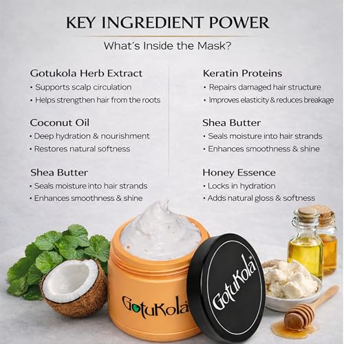 Gotukola Keratin Hair Mask for Dry Damaged Hair – Yellow, Deep Repair & Frizz Control, 500ml