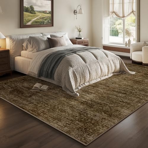 Washable 5x7 Brown Vintage Rug - Foldable Non-Slip Indoor Floor Cover