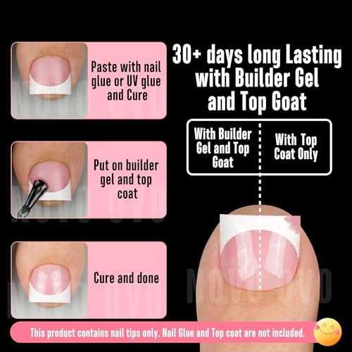 Extra Short Sharp Square Toe Nail Tips White French Tip Berry Pink Pedicure Kit - 16 Sizes