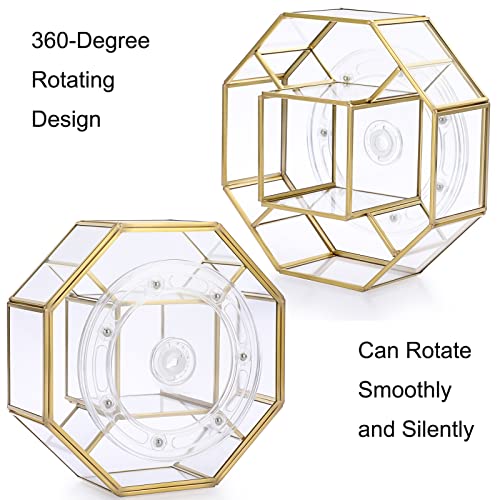 Hipiwe Octagon 360° Rotating Glass Makeup Organizer with 5 Slots - Gold Frame