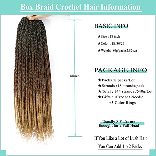 Flagship 18 Inch Crochet Box Braids 8 Packs Ombre 1B/30/27 Synthetic Hair