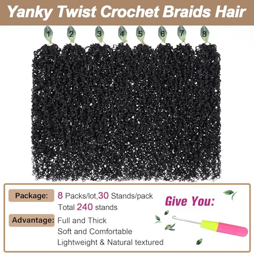 18 Inch Pre-Looped Yanky Twist Crochet Hair for Women - 1B# - 8 Packs