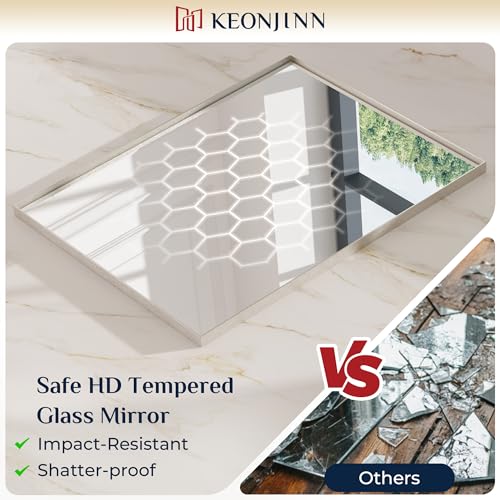 Keonjinn 32 Inch x 24 Inch Brushed Nickel Bathroom Mirror - Over Sink Aluminum Frame
