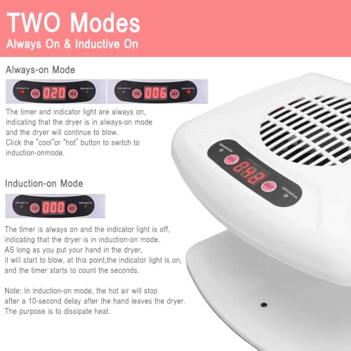 Air Nail Dryer 300W Infrared Sensor 2-in-1 Hot Cold Air Nail Polish Dryer - White