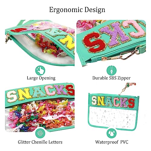 Clear Pouch Glitter Letter Zipper Pouch Clear Makeup Bags for Travel Small Snacks Bag Preppy Cosmetic Stuff Bag for Women (Snacks Blue)