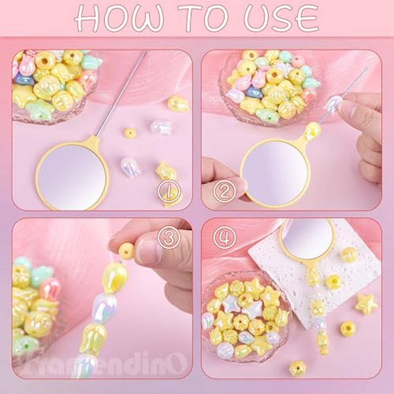 Framendino, 10 Pack Beaded Bar Handheld Mirror Mirrors Mini Round for Travel DIY Crafts Colors