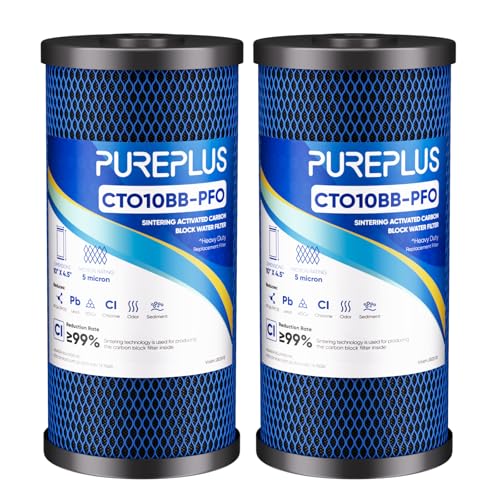 PUREPLUS 5 Micron 10x4.5 Inch Whole House Water Filter Cartridge 2 Pack PFAS Removal