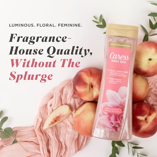 Caress Daily Silk Body Wash Pack of 4 - Moisturizing Shower Gel with White Peach & Orange Blossom - 20 fl oz each