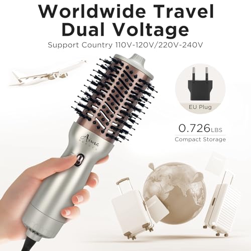 Aima Beauty Travel Hot Air Brush - Dual Voltage Hair Styler Champagne Silver