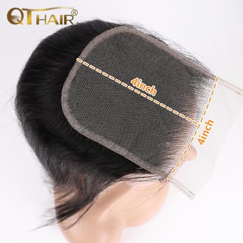 Human Hair Lace Closure 4x4 Transparent Swiss Lace Straight 18 Inch Black - Variation of THIS listing