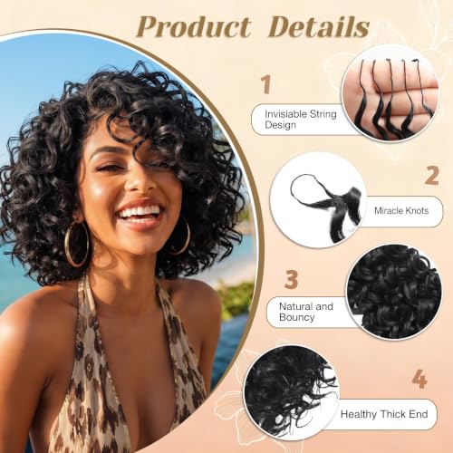 Detean 10 Inch Pre-Separated Knotless Feather Crochet Hair 40 Strands - Black 1B, Lightweight Curly Wave
