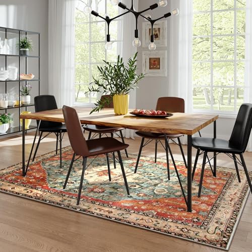 Boho Tribal 5x7 Washable Living Room Rug - Geometric Oriental Style, Non-Slip Entryway Carpet