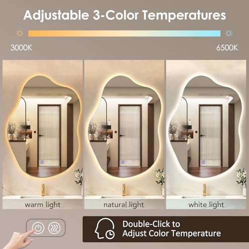 Irregular Cloud-Shaped Backlit LED Bathroom Mirror 30" x 20" - Dimmable, Anti-Fog