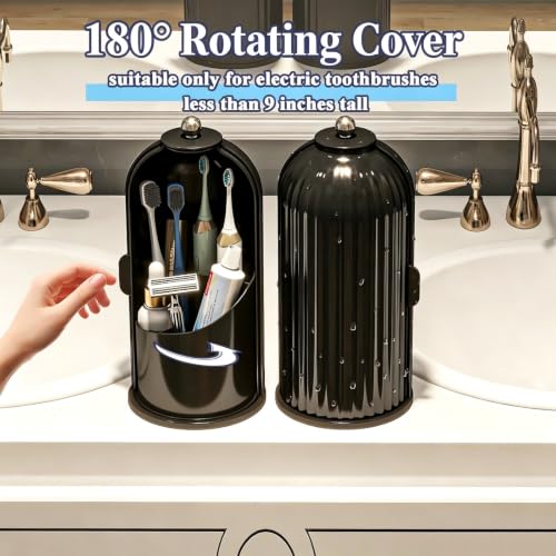 Waterproof Toothbrush Holder with 180° Rotating Cover - Solid Black - Zufudo