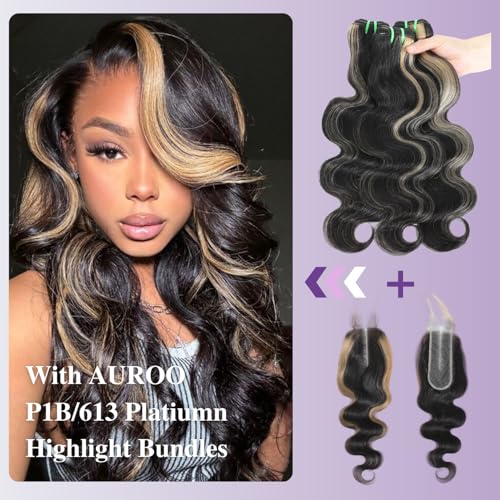 AUROO 12A Human Hair 2x6 HD Lace Closure Honey Blonde Highlights 10-20 Inch