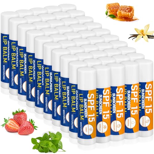 Dimsile SPF 15 Lip Balm Sticks Bulk Pack of 50, Sunscreen Lip Care with Flavors