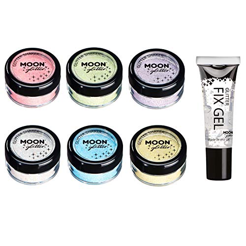 Pastel Glitter Shakers by Moon Glitter ? 100% Cosmetic Glitter for Face, Body, Nails, Hair and Lips - 0.10oz - Set of 6 colours