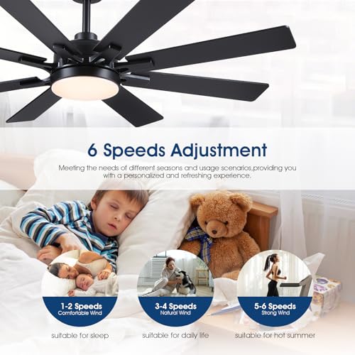 52-Inch Indoor Outdoor Ceiling Fan with Lights - Black, Remote & App Control