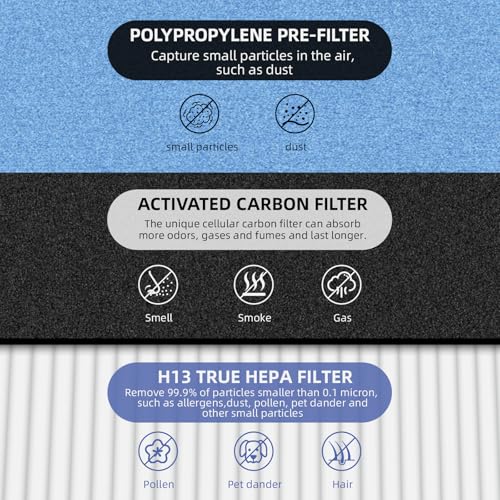Pulluty 2 Pack HSP002 True HEPA Air Filter Replacements for Hathaspace HSP002 - 3-in-1 Activated Carbon & Pre-Filter, 2 Sets