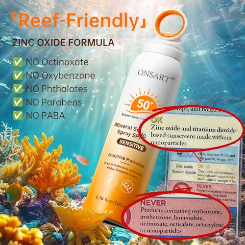 Mineral Sunscreen Spray SPF 50+ 6.76 Fl Oz Pack of 2 - Reef Safe, Broad Spectrum, Water Resistant