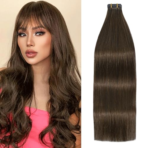 18 Inch Chocolate Brown Tape-in Hair Extensions - Human Hair, 40G, 20 Pieces