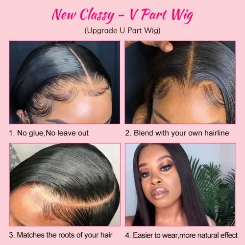 16 Inch Human Hair V Part Wig for Black Women - No Leave Out, Glueless, Natural Color