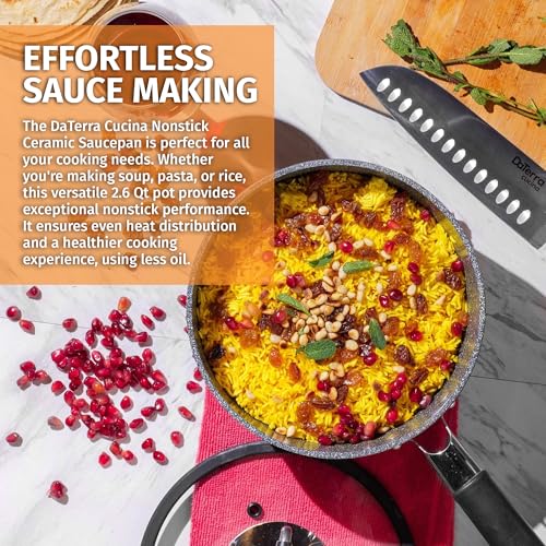 2.6 Qt Nonstick Ceramic Saucepan with Lid - Induction Safe, Oven Ready