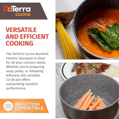 2.6 Qt Nonstick Ceramic Saucepan with Lid - Induction Safe, Oven Ready