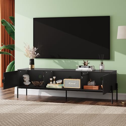 58-Inch TV Stand for 55-65 Inch TVs - Black Media Console with Metal Legs