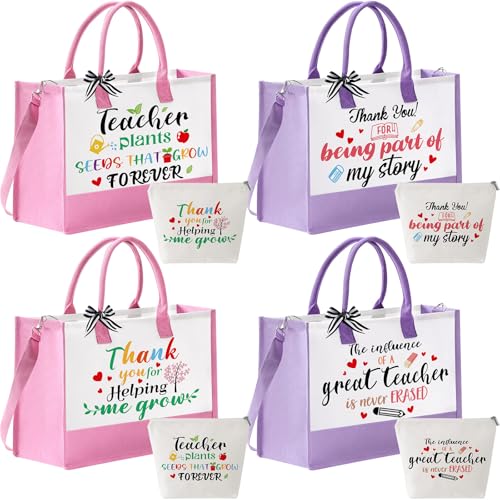 Hillban Teacher Appreciation Valentines Gift Bulk Thank You Teacher Tote Bags Embroidery Inspirational Cosmetic Bag for Women