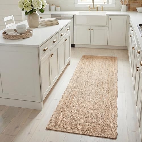 Handmade Jute Area Rug - Natural Brown, 2'3" x 14' Runner, Eco-Friendly