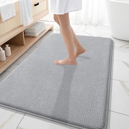 Memory Foam Bathroom Rug 59x35 Light Grey Absorbent Non-Slip Bath Mat