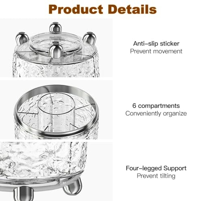 360 Rotating Makeup Brush Holder with Lid Dustproof Spinning Brush Storage for Bathroom Countertop, Cosmetic Tools Organizer with Cover for Vanity (Clear)
