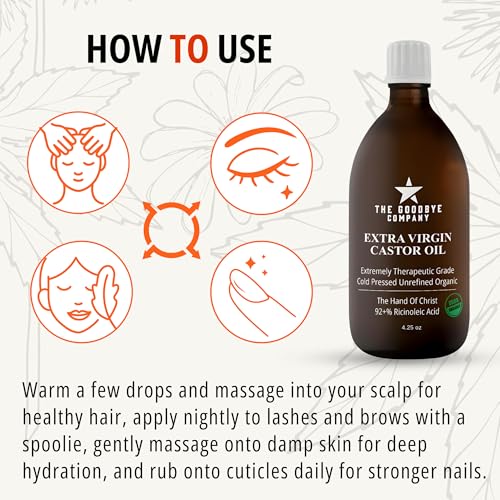 The Goodbye Company Organic Cold Pressed Castor Oil 4.25oz Pack of 2 - Hair, Skin & Lash Nourishment