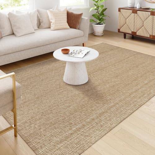 Lightweight Washable Cotton-Blend Flatweave Rug 6x9 in Tan/Cream - Living Room Decor