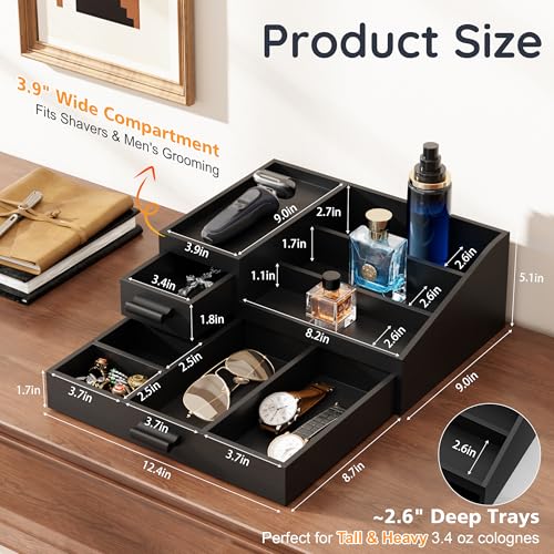 Wooden Cologne Organizer with Drawers and Vanity Stand for Men