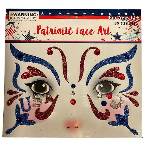 Patriotic Temporary Face Tattoos - 100 Pieces Glitter Face Art | Memorial Day 4th of July labor Day | Red White Blue Metallic Glitter | Election Party | USA