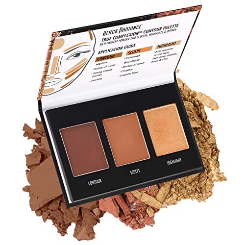 Black Radiance True Complexion Loose Setting Powder Banana 0.64 Ounce and Contour Palette Medium to Dark 0.38 Ounce