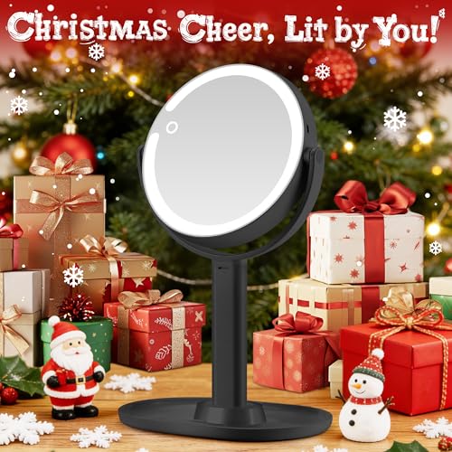 Makeup Mirror with Lights, Double Sided 1x/30x Magnifying Mirror with Light, Rechargeable 3 Color Lights and Adjustable Brightness, 360¡Æ Rotation Detachable Comes with Tweezer(Dark)