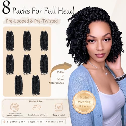 8 Packs Passion Twist Hair 10 Inch 1B Pre-Twisted Crochet Braids - Soft Lightweight Natural Look