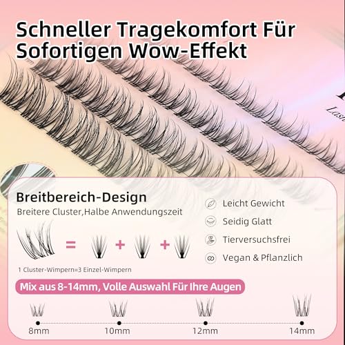 Natural Lash Clusters with 0.05mm Thin Invisible Band, Soft Wispy C Curl, Most-Used Sizes for Daily Wear, Travel Compact Pack, Budget-Friendly for Beginner & Trial Seeker, FayJoo AIRY 12 Lite